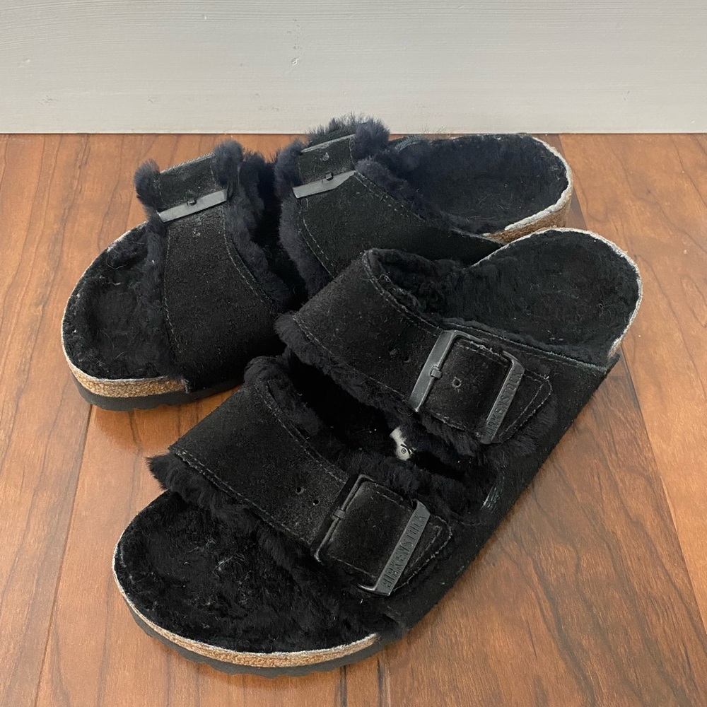 Birkenstock Arizona Shearling Black Fuzzy Sandals
